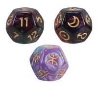 iplusmile Set da 3 Dadi Astrologici Bicolore a 12 Facce Simboli Zodiacali, Accessorio per Giochi di Ruolo e Tarocchi, Dadi Divinatori Planetari per Appassionati di Astrologia e Giochi