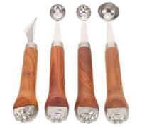 iplusmile Set da 4 Utensili per Scavino di Frutta con Manico in Legno a Zampa di Gatto Cucchiaio per Melone e Anguria Utensile Seghettato per Intagliare Frutta per Dessert e