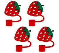iplusmile Tappi per Cannucce in Silicone a Forma di Fragola 4 Pezzi, Coperture Protettive Riutilizzabili per Cannucce di Paglia, Accessori Decorativi Leggeri per Uso Domestico e Viaggi