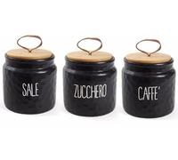 IPn EDITACASA - Set Tris Barattoli sale zucchero caffé con coperchio chiusura ermetica altezza 14 cm cm decoro noire in ceramica -