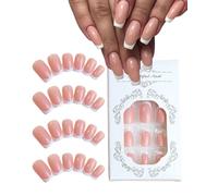 IPNSDON 2pcs unghie quadrate adesive, set di 24 pezzi di adesivi per unghie francesi, adesivi per unghie corte quadrate nude con colla per unghie, adatti per la manicure femminile, adesivi per unghie