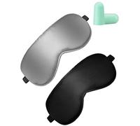 IPNSDON Maschera per dormire in seta da 2 confezioni, maschera per dormire delicata sulla pelle con cinghie regolabili e paio di tappi per le orecchie per alleviare lo stress e dormire profondamente