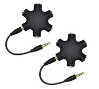 iPobie 2 pezzi Adattatore per Cuffie,Cavo Doppiatore per Cuffie con 5 Prese da 3,5 mm Sdoppiatore Cuffie per Smartphone,PC,MP3,MP4(Nero)