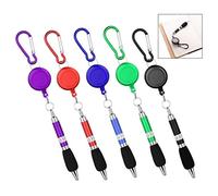 iPobie 5 pezzi Penna Moschettone,Penna a Sfera Retrattile con Moschettone Portachiavi(blu, rosso, viola, verde e nero)