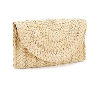 iPobie Pochette frizione in paglia da spiaggia borse messaggero borsa da sera tessuta retrò per le signore frizione, M, paglia, M, Paglia