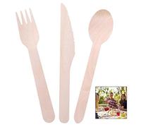 iPobie Posate usa e getta in legno, ecologiche, biodegradabili e compostabili, set per feste, campeggio, picnic, barbecue, eventi (100 pezzi)