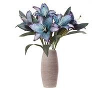 IPOPU Fiori artificiali di giglio blu, 5 fiori vintage di seta per la decorazione della casa per interni finti fiori blu giglio finti fiori floreali composizione floreale decorazione per feste di nozze decorazione per la casa (blu)