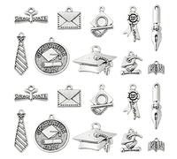 Ipotkitt 100 ciondoli a tema di laurea in stile antico, 10 pezzi, 10 stili e 10 stili per la scuola universitaria, per la creazione di gioielli fai da te (TIBEP-CJ0002-63-GG)