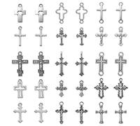 Ipotkitt - 150 ciondoli in stile antico a forma di crocifisso, 15 stili, mini croci religiose, croci di Gesù Cristo, per la creazione di gioielli fai da te, accessori per creazioni artigianali