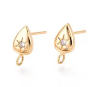 Ipotkitt 20 orecchini a perno in ottone con zirconia cubica a forma di goccia con motivo a stella, orecchini a perno per la creazione di gioielli, accessori fai da te