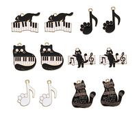 Ipotkitt 30 ciondoli smaltati a forma di animale in 6 stili, a forma di gatto nero, a forma di nota musicale con impronte di zampa di gatto, per gioielli fai da te, artigianato