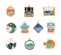 Ipotkitt Ciondoli smaltati assortiti a forma di fiore, pane, musica, oceano, fiocco, viaggi, cibo, per collane, bracciali, orecchini fai da te, forniture artigianali, Smalto, Nessuna pietra preziosa
