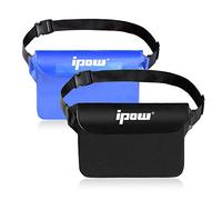 ipow 2 PZ Borsa Impermeabile Marsupio Impermeabile Mare Chiusura a 3 Zip Super Protezione Certificato IPX8 con Cintura Regolabile per Documento Cellulare, Nero opaco e Blu semitrasparente