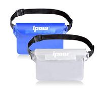 ipow 2 PZ Borsa Impermeabile Marsupio Impermeabile Mare Universale Chiusura a 3 Zip Super Protezione Certificato IPX8 con Cintura Regolabile per Documento Cellulare, Bianco e Blu semitrasparenti