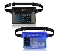 ipow 2 PZ Borsa Impermeabile Marsupio Impermeabile Mare Universale Chiusura a 3 Zip Super Protezione Certificato IPX8 con Cintura Regolabile per Documento Cellulare, Blu e Nero Semitrasparente