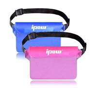ipow 2 PZ Borsa Impermeabile Marsupio Impermeabile Mare Universale Chiusura a 3 Zip Super Protezione Certificato IPX8 con Cintura Regolabile per Documento Cellulare, Rosa e Blu semitrasparenti