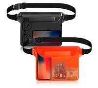 ipow 2 PZ Borsa Impermeabile Marsupio Impermeabile Mare Universale Chiusura a 3 Zip Super Protezione Certificato IPX8 con Cintura Regolabile per Documento Cellulare, Arancio e Nero Semitrasparente