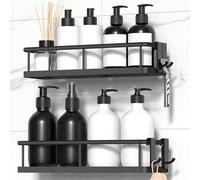 ipow Set di 2 ripiani per doccia senza foratura, organizer da bagno, senza foratura, supporto per doccia, per shampoo, cestino da doccia, scaffale da bagno con 4 ganci rimovibili, colore nero
