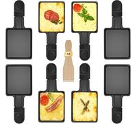 ipow Set di 8 padelle per raclette per raclette, con 4 pale in legno e manici isolati