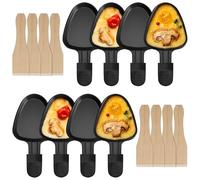 IPOW Set di 8 padelle triangolari per raclette con manici neri + spatola in legno - antiaderente professionale, 18,34 cm, design innovativo