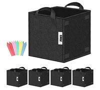iPower GLGROWBAGCUBIC3X5V1 5 Pack 3 Gallon Square Grow Bags Thickened Fabric Pots with Handles and Stick Holders for Poles, Black