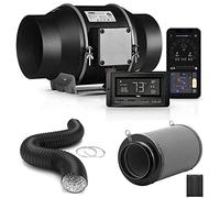 iPower Smart Ventilation Inline Fan 6 Inch with Temperature Humidity Controller, WiFi App, Voice Control with Alexa, Carbon Filter and 8 Feet PVC Ducting for Grow Tent, Black