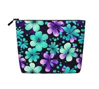 IPPONGET Beauty case con stampa di fiori viola e verde acqua, borsa per il trucco a strato singolo con sacchetti con cerniera, per donne, carina e portatile, nera, taglia unica, Nero, One Size