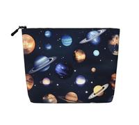 IPPONGET Beauty case con stampa di pianeti stelle e Via Lattea, borsa per il trucco a strato singolo con tasche con cerniera, carina e portatile, nera, taglia unica, Nero, One Size