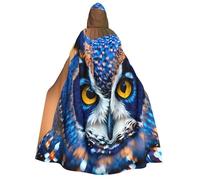 IPPONGET Blue Owl 1 Stampa Mantello con Cappuccio Unisex Per Adulti Per Halloween Cosplay Fiere Rinascimentali Con Cappuccio