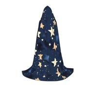 IPPONGET Mantello con cappuccio blu navy con stampa cielo e stelle, decorazioni per feste a tema carnevale vampiro gioco di ruolo gotico Cosplay