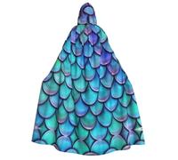 IPPONGET Mantello con cappuccio unisex con stampa a squame di pesce verde acqua sirena per adulti per Halloween Cosplay fiere rinascimentali con cappuccio