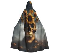 IPPONGET Mantello con cappuccio unisex con stampa di girasole Halloween teschio per adulti per Halloween Cosplay fiere rinascimentali con cappuccio