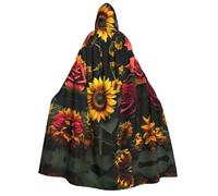 IPPONGET Mantello con cappuccio unisex con stampa di girasole rosa per adulti per Halloween Cosplay fiere rinascimentali con cappuccio