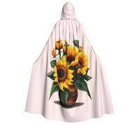 IPPONGET Mantello con cappuccio unisex con stampa girasole e rosa per adulti per Halloween Cosplay fiere rinascimentali con cappuccio