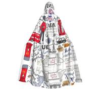 IPPONGET Mantello con cappuccio unisex con stampa I Love London, per adulti, per Halloween, cosplay, fiere rinascimentali