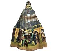 IPPONGET Old Tractor Photo Farm Stampa Unisex Full Length Cappuccio Spooky Halloween Costume Accessorio Medievale Strega Vampiro