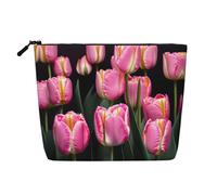 IPPONGET rosa e tulipani stampa stampa vanity bag monostrato trucco borsa con cerniera sacchetti per le donne carino e portatile
