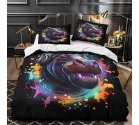 Ippopotami con le cuffie copripiumino 3 Pezzi ultra microfibra motivo 3D con federe incluso federe con cerniera vibrante arte digitale_1 Set Di Copripiumino for ragazze e bambini Single（135x200cm）