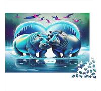 Ippopotamo 1000 Pezzi Ippopotami Cuore Blu per Adulti Gioco Educativo Sollievo da Stress per Decorazione Murale Appassionati Idea Regalo