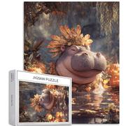 Ippopotamo che indossa copricapo di piume, 1000 pezzi, puzzle per adulti zucca stagno puzzle puzzle colorato fai da te per la decorazione della casa regali puzzle famiglia perfetto per serate di gioco