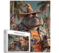 Ippopotamo che indossa una camicia di Halloween 1000 pezzi puzzle per adulti zucca tazza di birra puzzle artistico puzzle colorato fai da te per la decorazione della casa regali puzzle famiglia