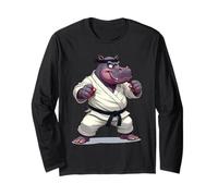 Ippopotamo combattivo che indossa un GI in lotta posa 1 - Fan Fun Maglia a Manica