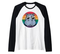 Ippopotamo Cool con Occhiali da Sole Stile Vintage retrò Maglia con Maniche Raglan