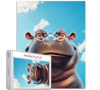 Ippopotamo guardando il cielo blu 1000 pezzi puzzle per adulti arte del fumetto puzzle colorato fai da te puzzle per la decorazione della casa regali puzzle famiglia perfetto per serate di gioco 50 ×