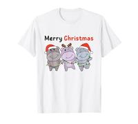 Ippopotamo Natale Animali Dolci ippopotami Buon Natale Maglietta