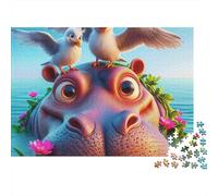 Ippopotamo Puzzle 1000 Pezzi per Adulti, Ippopotamo con Gabbiani sulla Testa in Acqua, Premium, Alta Qualità, Spesso, Robusto, Vivace, Sfidante, Antistress 52x38cm/1000pz