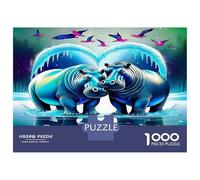 Ippopotamo Puzzle da Assemblare in Bundle Carta Spessa Due Ippopotami Blu che Formano un Cuore Gioco Educativo per Bambini 38x26cm/1000pezzi