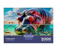 Ippopotamo Puzzle da Assemblare Premium Cartone Due Ippopotami e Oceano e Colori Vivi Allenamento Mentale per Anziani 38x26cm/1000pezzi
