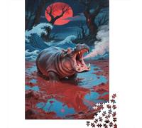 Ippopotamo Puzzle Impossible 1000 Pezzi Luna Rossa Oceano Decorazione Per La Casa. Giochi Rilassamento E Intelligence Per Adulti E Ragazzi Da 14 Anni 1000pcs (75x50cm)