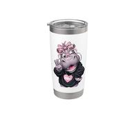 Ippopotamo Ragazza Winking Peace Sign Pink Bow Pop Graphic Giocoso Bicchiere termico in acciaio inox doppia parete